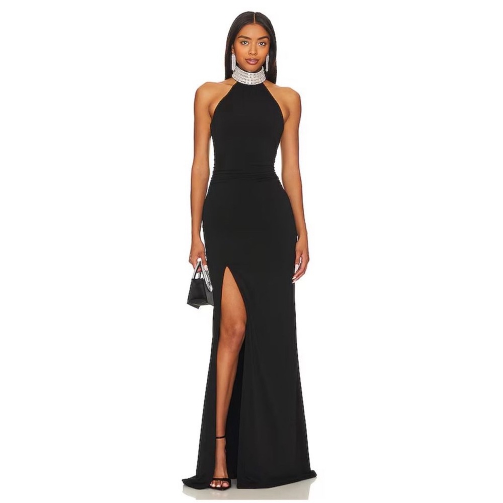 cinq a sept izzy embellished turtleneck sleeveless gown with train size 0